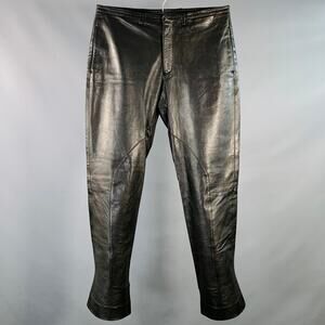 PRADA Size 32 Black Leather Low Rise Flared Casual Pants